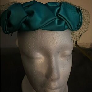 1950’s Teal Satin Fascinator with Rosettes